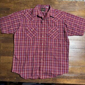 Plains Western Wear Red Mens Pearl Snap Button Down Short Sleeve Shirt Size L